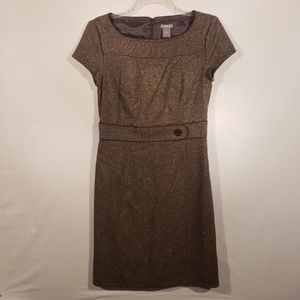 Ann taylor petite tweed career work dress 4p brown